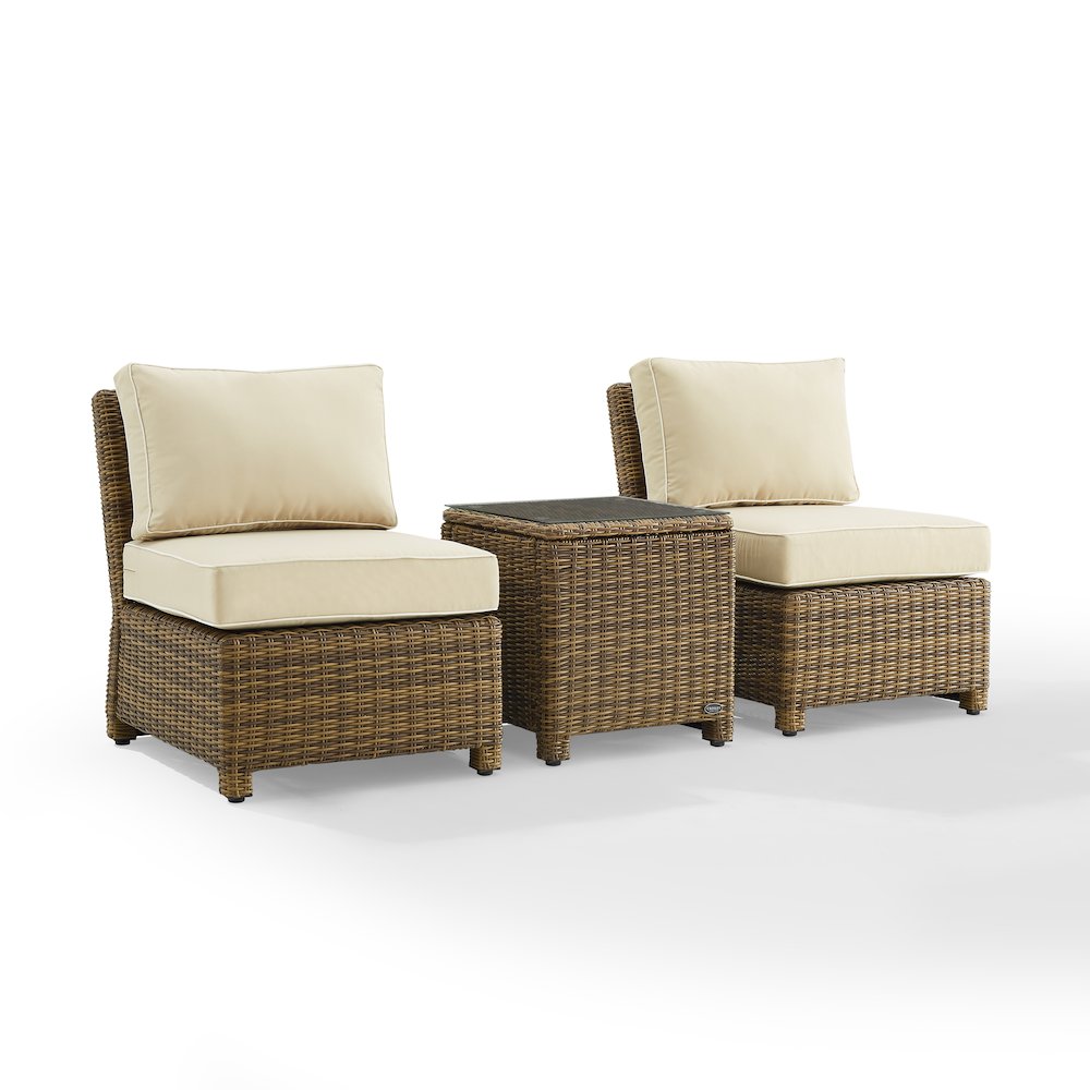 Bradenton 3Pc Armless Wicker Outdoor Chair Set – Side Table & 2 Armless Chairs