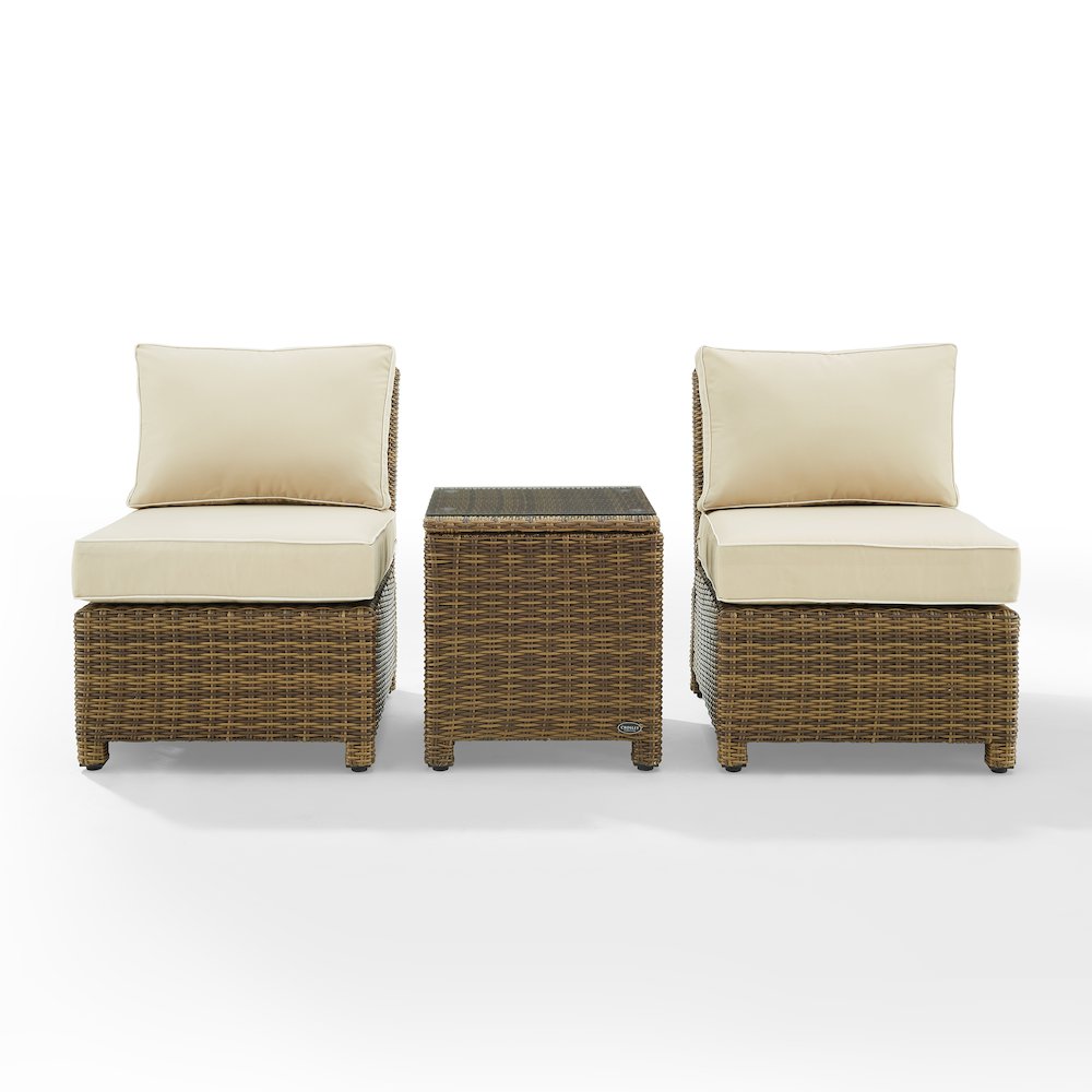 Bradenton 3Pc Armless Wicker Outdoor Chair Set – Side Table & 2 Armless Chairs