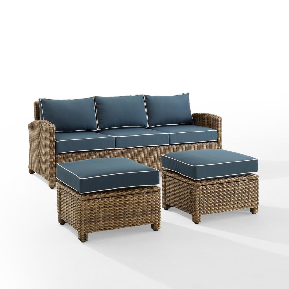 Bradenton 3Pc Wicker Outdoor Sofa Patio Furniture Set – Sofa & 2 Ottomans