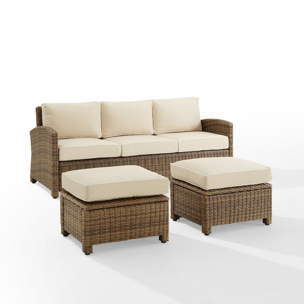 Bradenton 3Pc Wicker Outdoor Sofa Patio Furniture Set – Sofa & 2 Ottomans