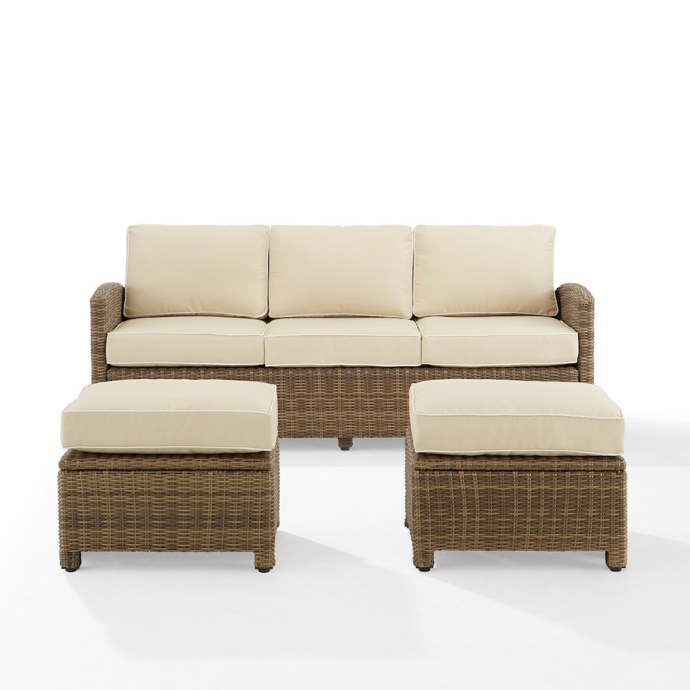 Bradenton 3Pc Wicker Outdoor Sofa Patio Furniture Set – Sofa & 2 Ottomans