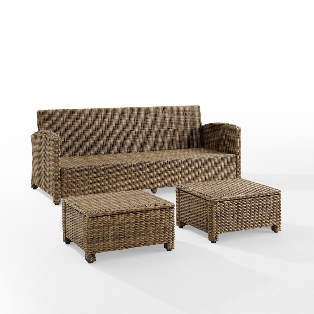 Bradenton 3Pc Wicker Outdoor Sofa Patio Furniture Set – Sofa & 2 Ottomans