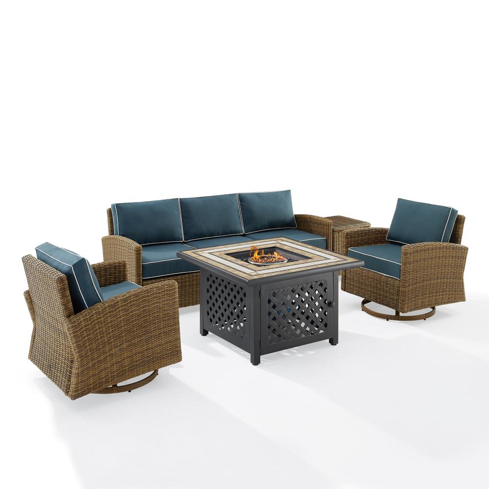 5Pc Outdoor Swivel Rocker Sofa Set W/Fire Table
