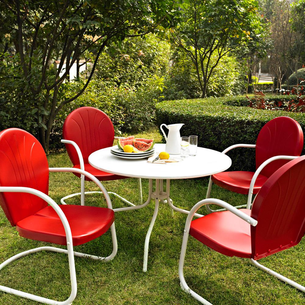 Griffith 5Pc Round Retro Outdoor Dining Set – Table & 4 Chairs