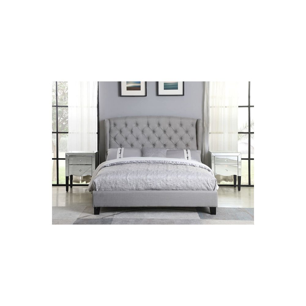 Frances Solid Wood/Fabric Upholstry Cal King Platform Bed – Grey