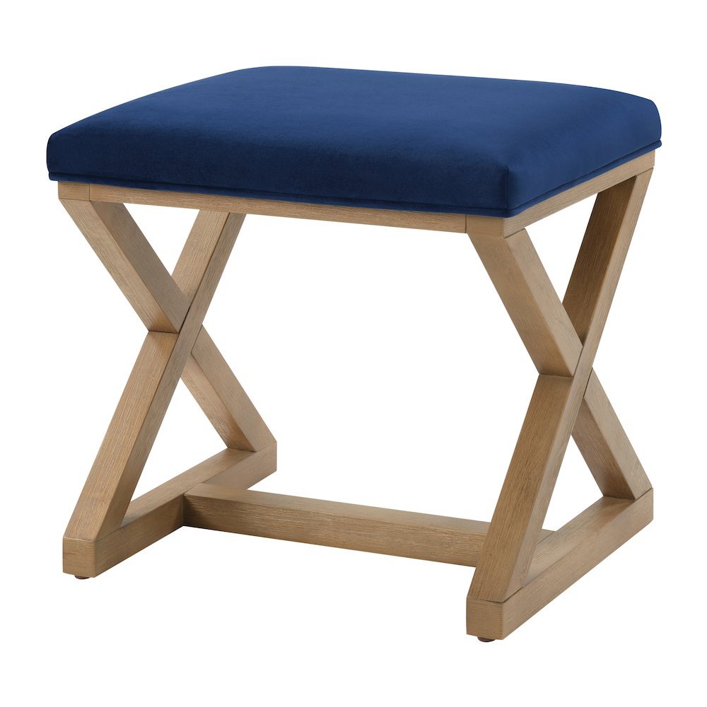 Carson X-Frame Stool in Navy Fabric and Medium Oak Finish Wood