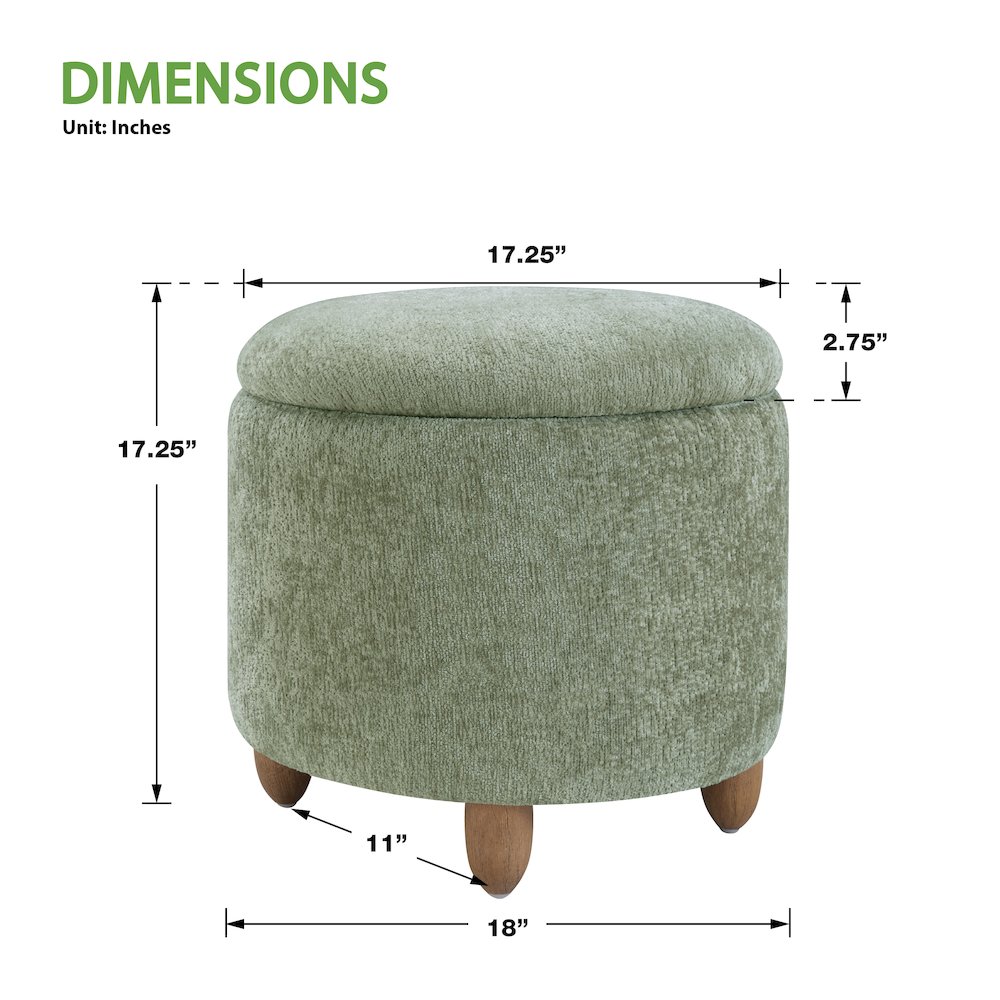 Lyra Storage Ottoman in Spring Green Fabric with Medium Oak Legs