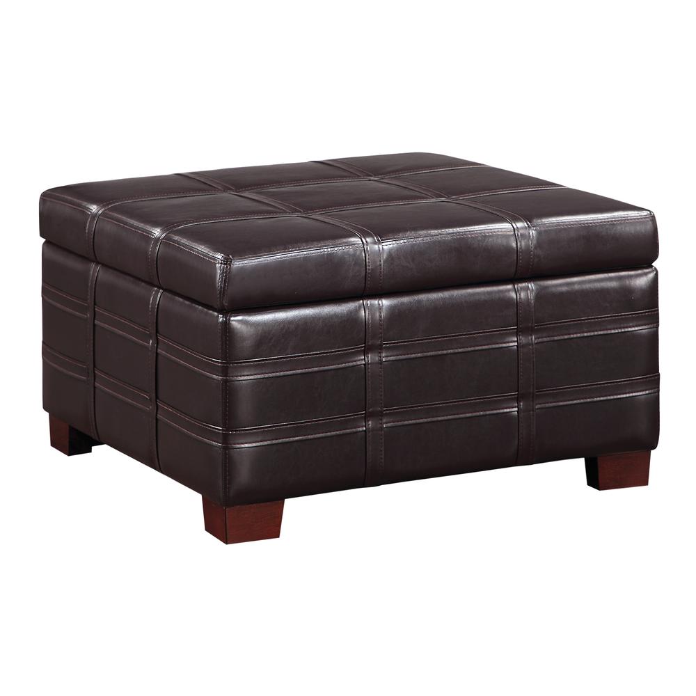 Detour Strap Square Storage Ottoman in Espresso Faux Leather