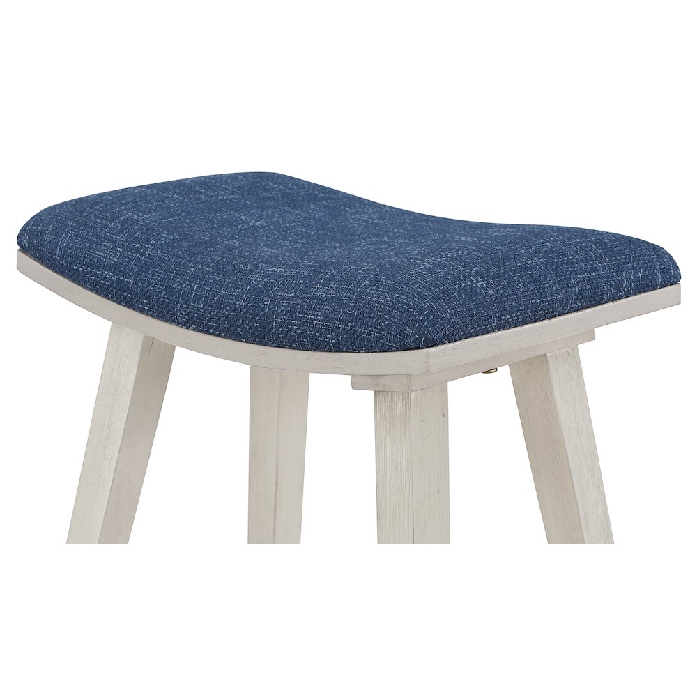 Coley 24″ Saddle Stool 2-Pack with Navy Fabric Seat and White Wash Frame
