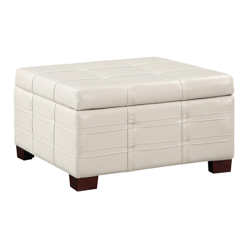 Detour Strap Square Storage Ottoman in Cream Faux Leather