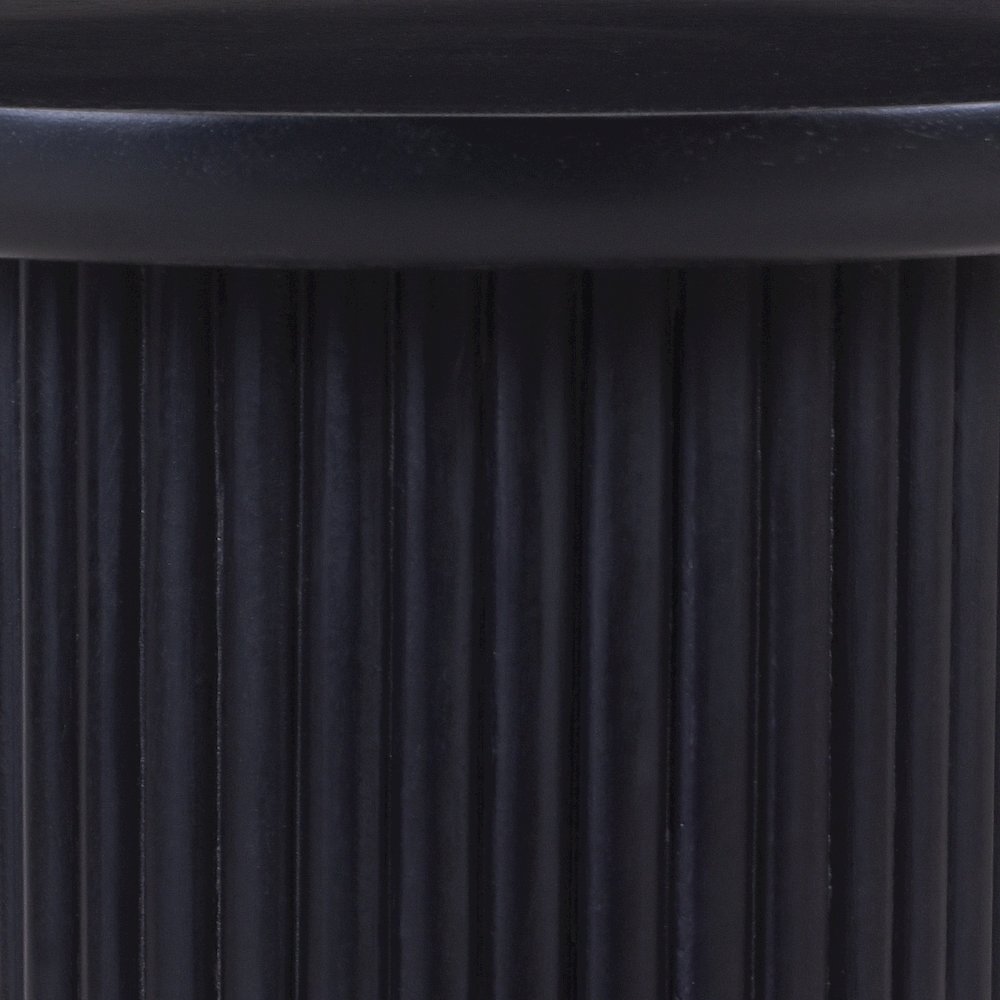 Round Solid Wood Pedestal Fluted Accent Table in Black Finish