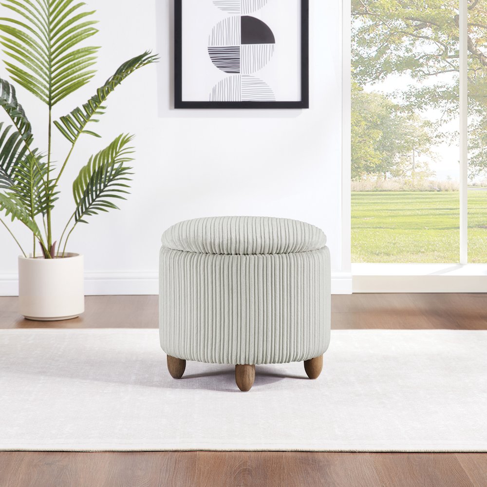 Lyra Storage Ottoman in Taupe Cord Fabric with Medium Oak Legs