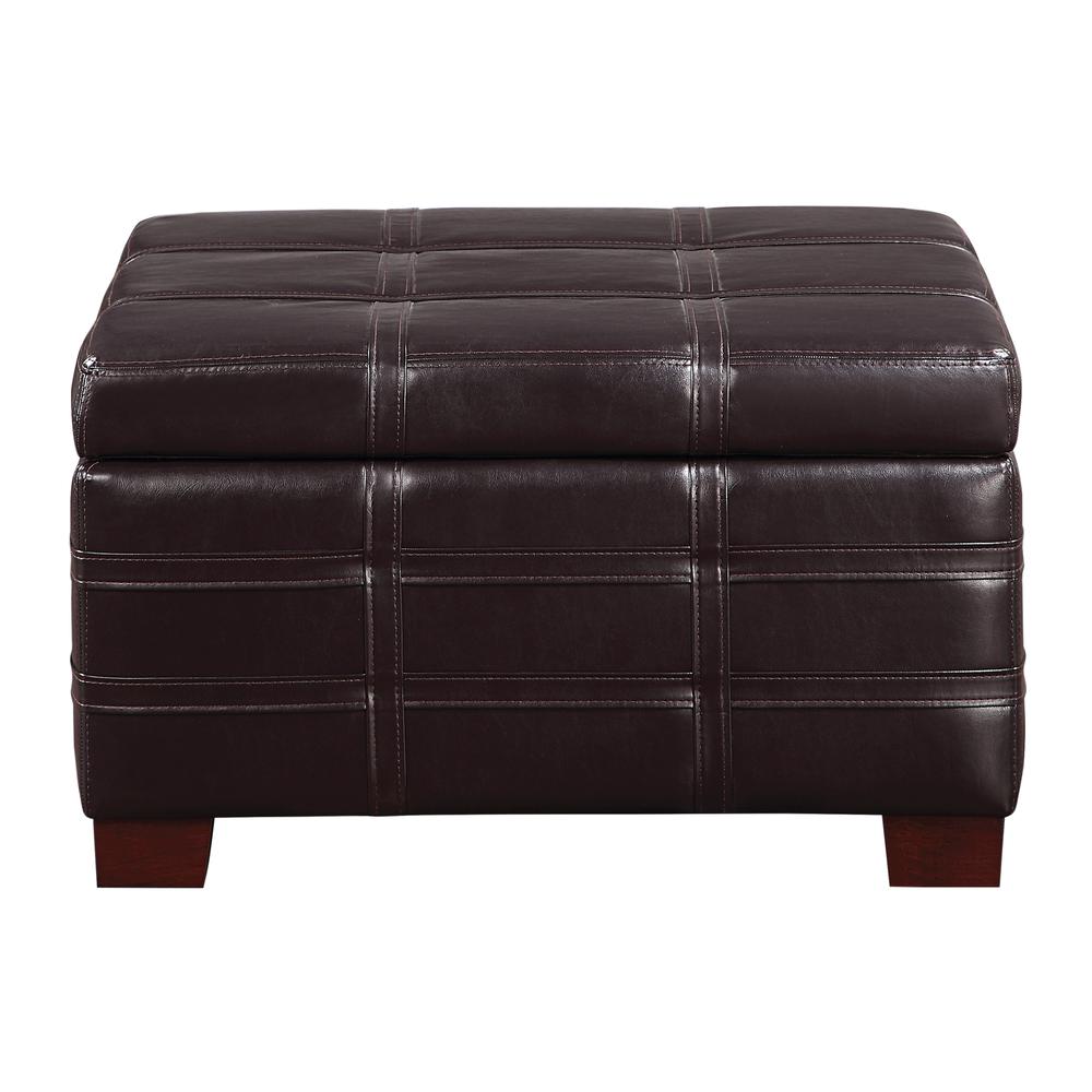 Detour Strap Square Storage Ottoman in Espresso Faux Leather