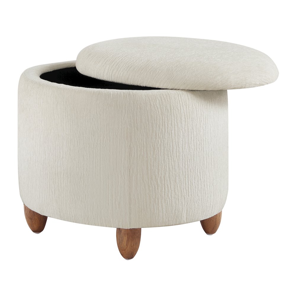 Lyra Storage Ottoman in Snow White with Medium Oak Legs