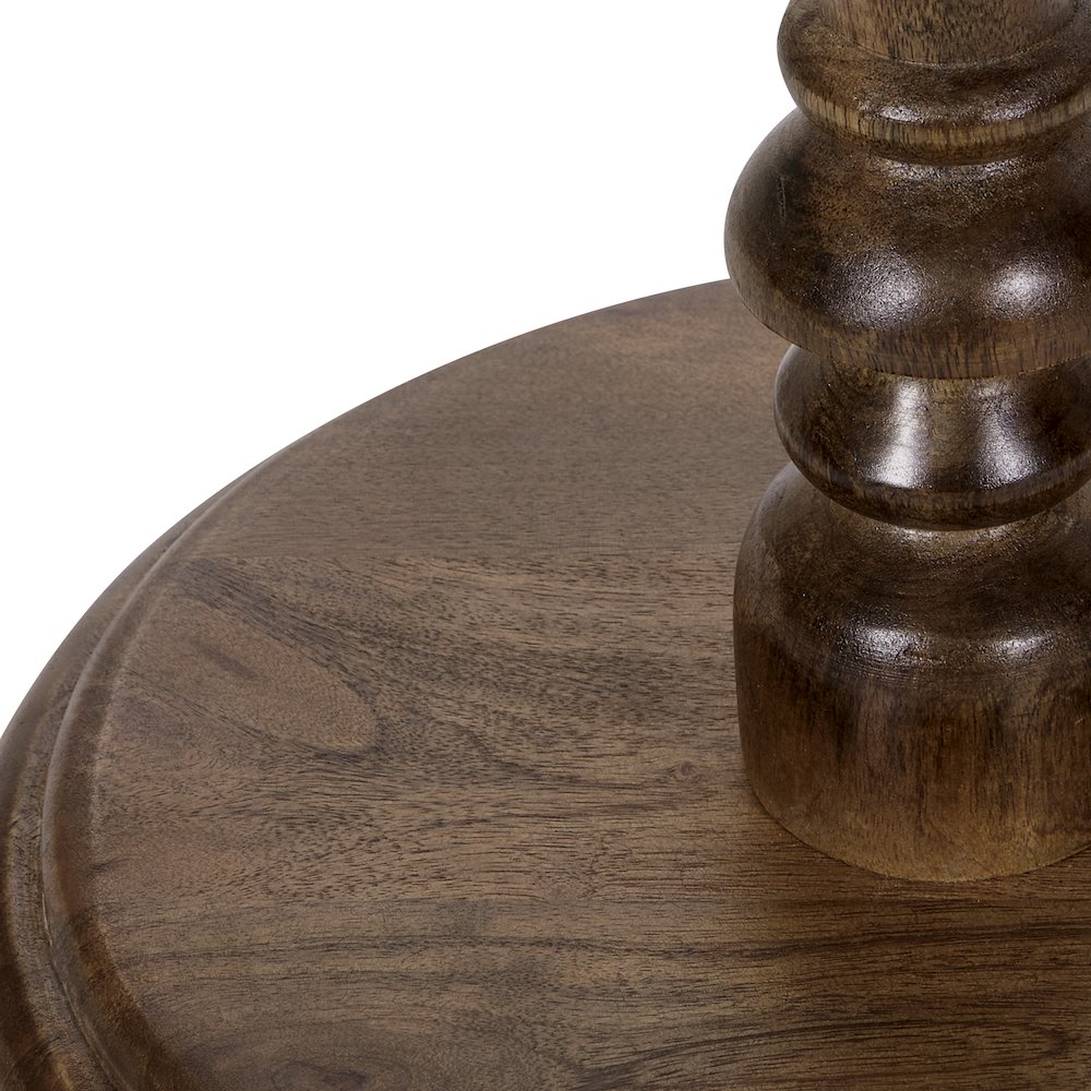 Carved White Marble Top Side Table with Solid Mango wood Base