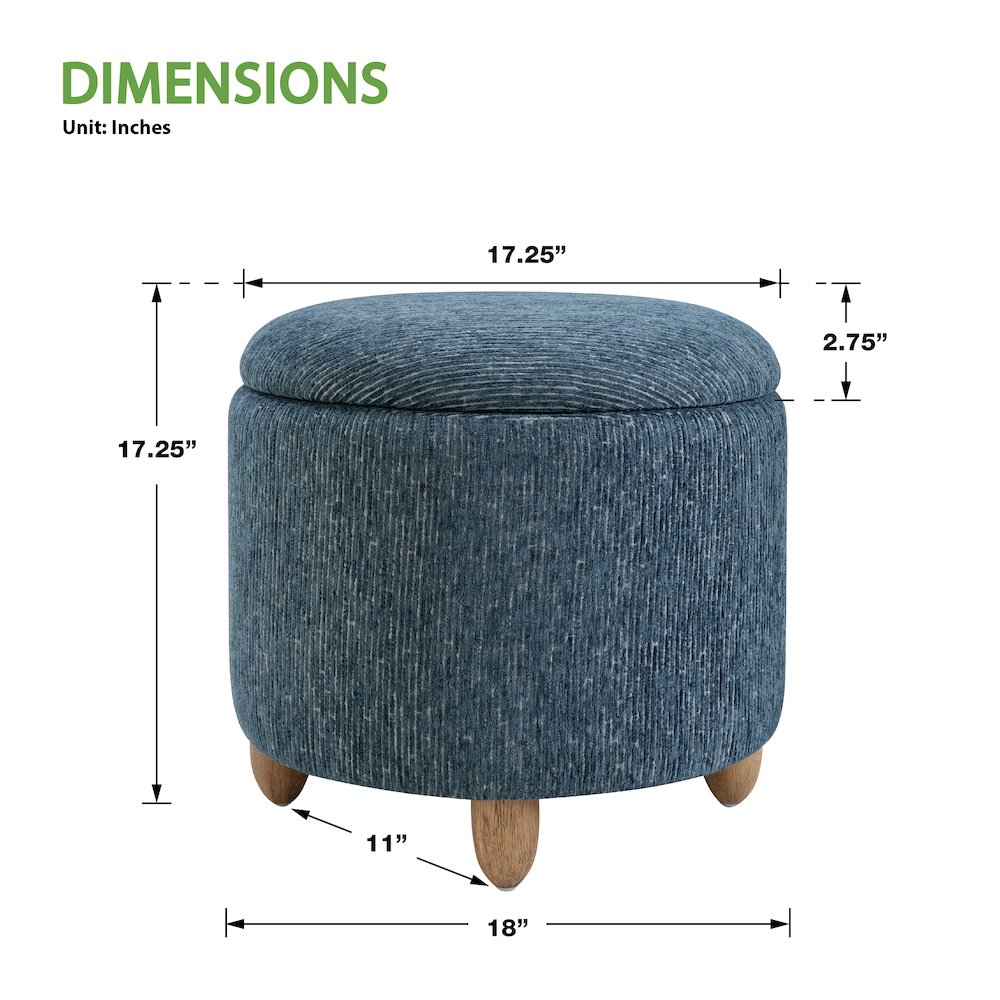 Lyra Storage Ottoman in Atlantic Fabric with Medium Oak Legs