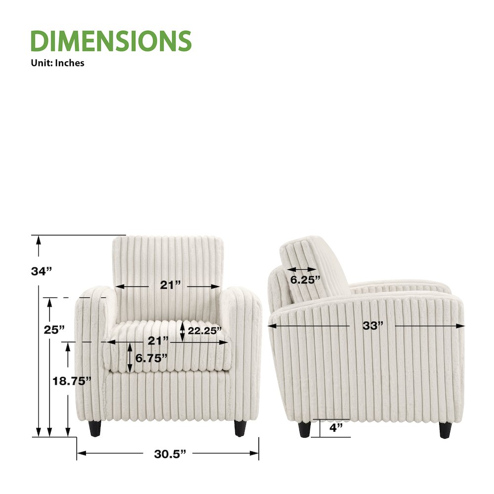Venus Club Chair in White Cord Fabric and Dark Espresso Finish Legs