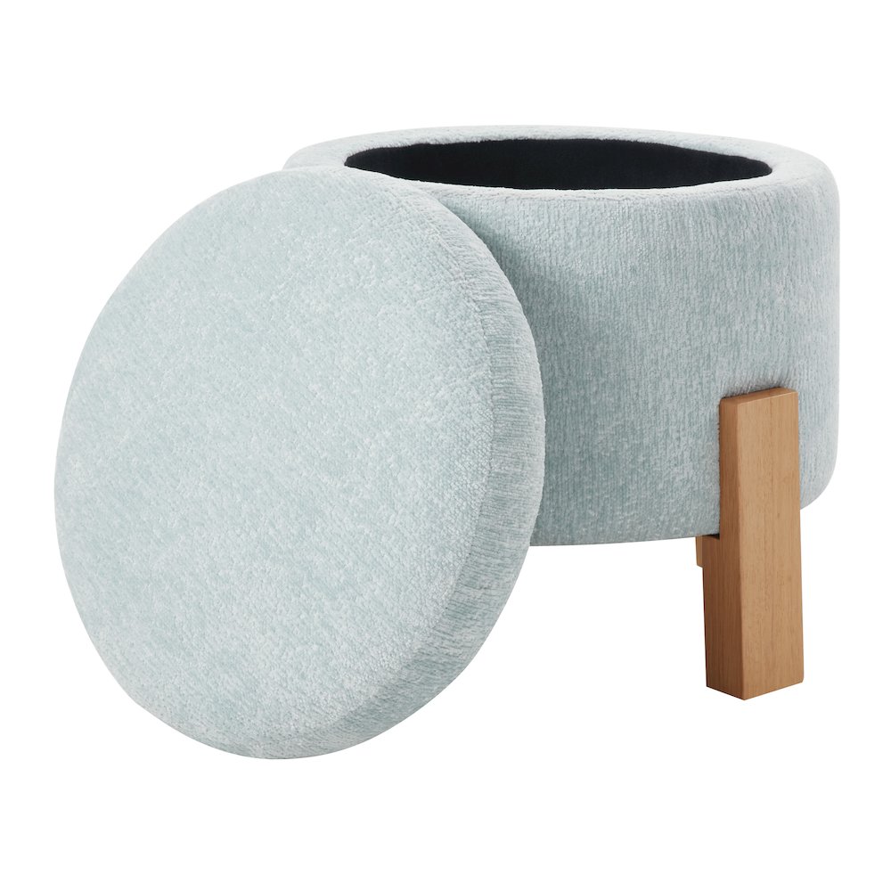 Annie Storage Ottoman in Sky Fabric with Natural Finish Legs