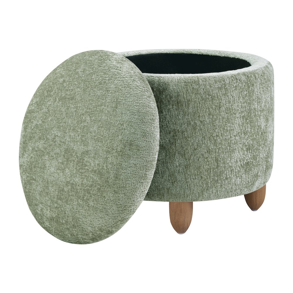 Lyra Storage Ottoman in Spring Green Fabric with Medium Oak Legs