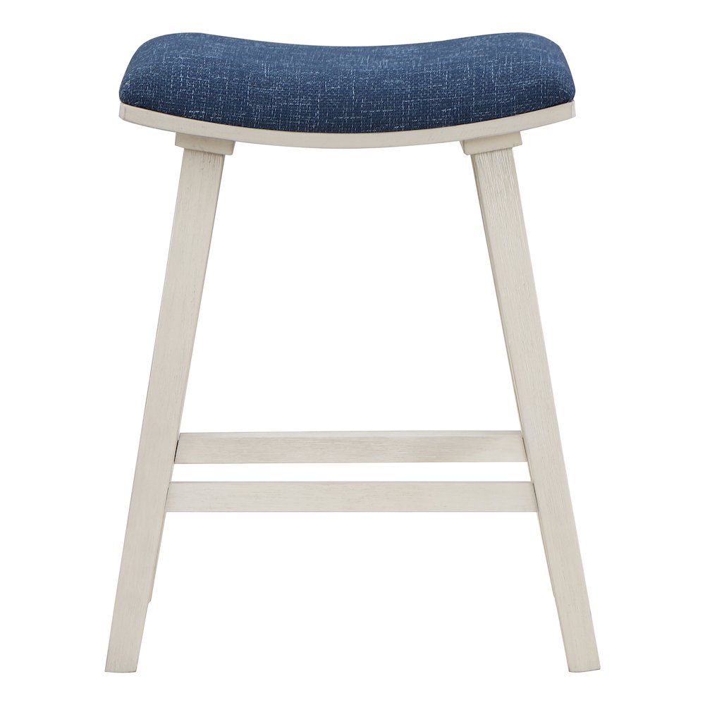 Coley 24″ Saddle Stool 2-Pack with Navy Fabric Seat and White Wash Frame