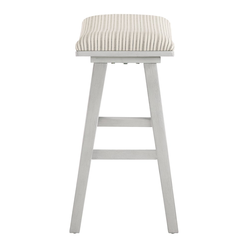24″ Saddle Stool 2-Pack With Cream Pin Stripe Fabric Seat And White Wash Frame
