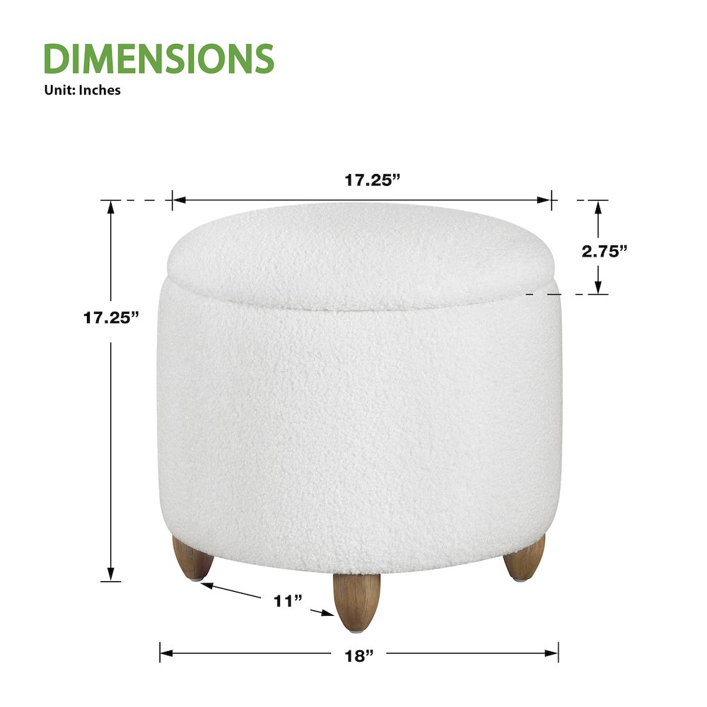 Lyra Storage Ottoman in Ivory Sherpa Fabric with Medium Oak Legs