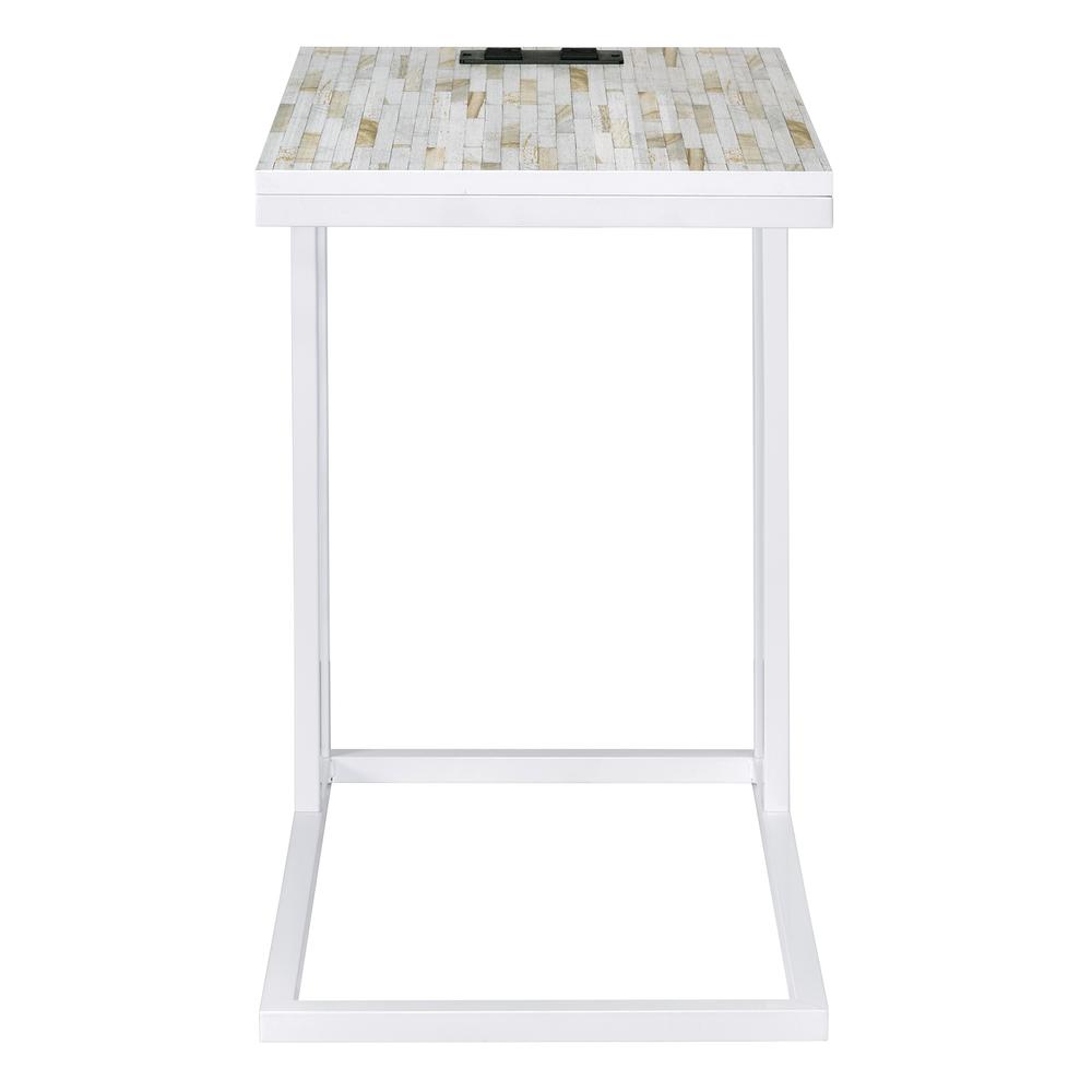 Norwich C-Table With White Base and White Mosaic Top Including Built in Power Port