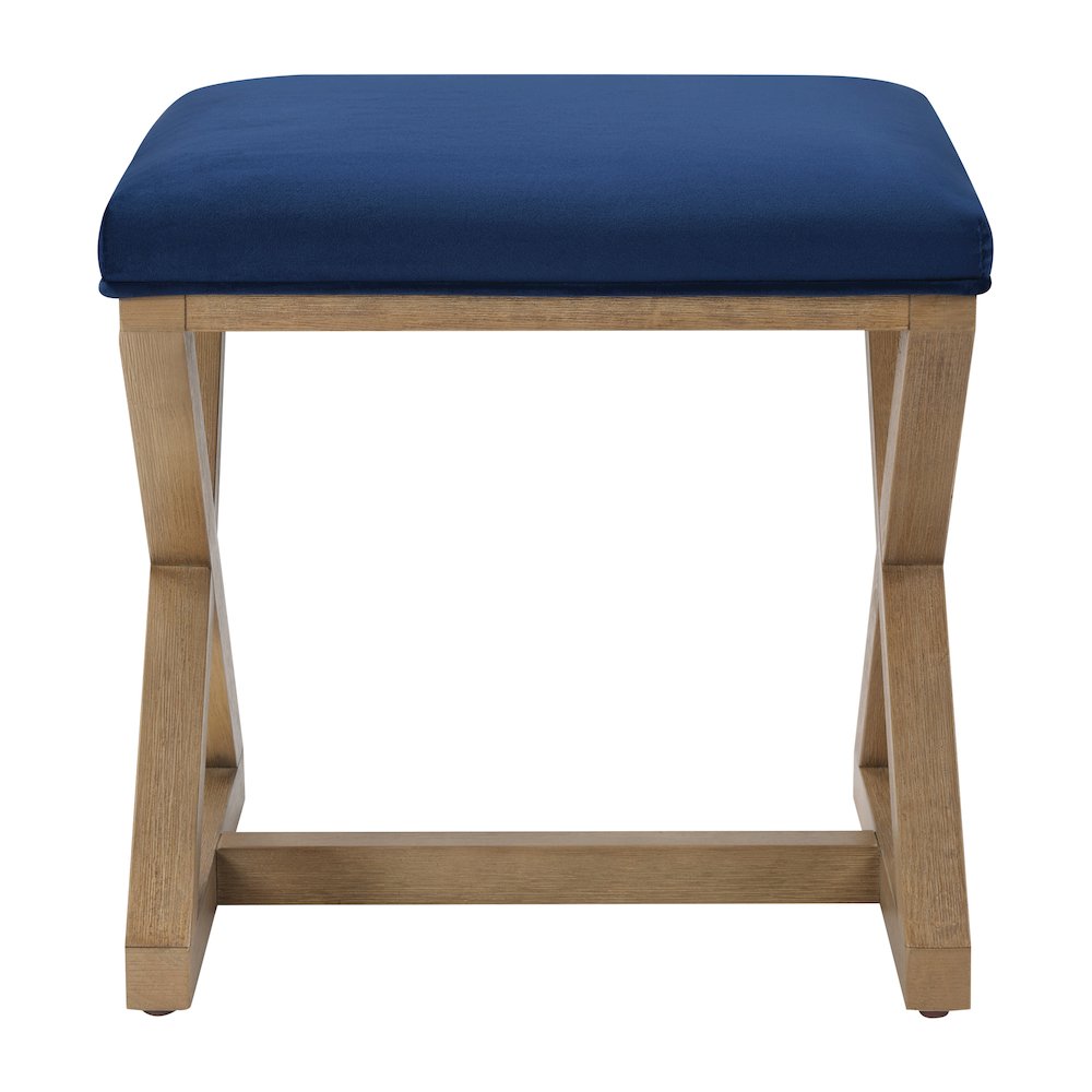 Carson X-Frame Stool in Navy Fabric and Medium Oak Finish Wood