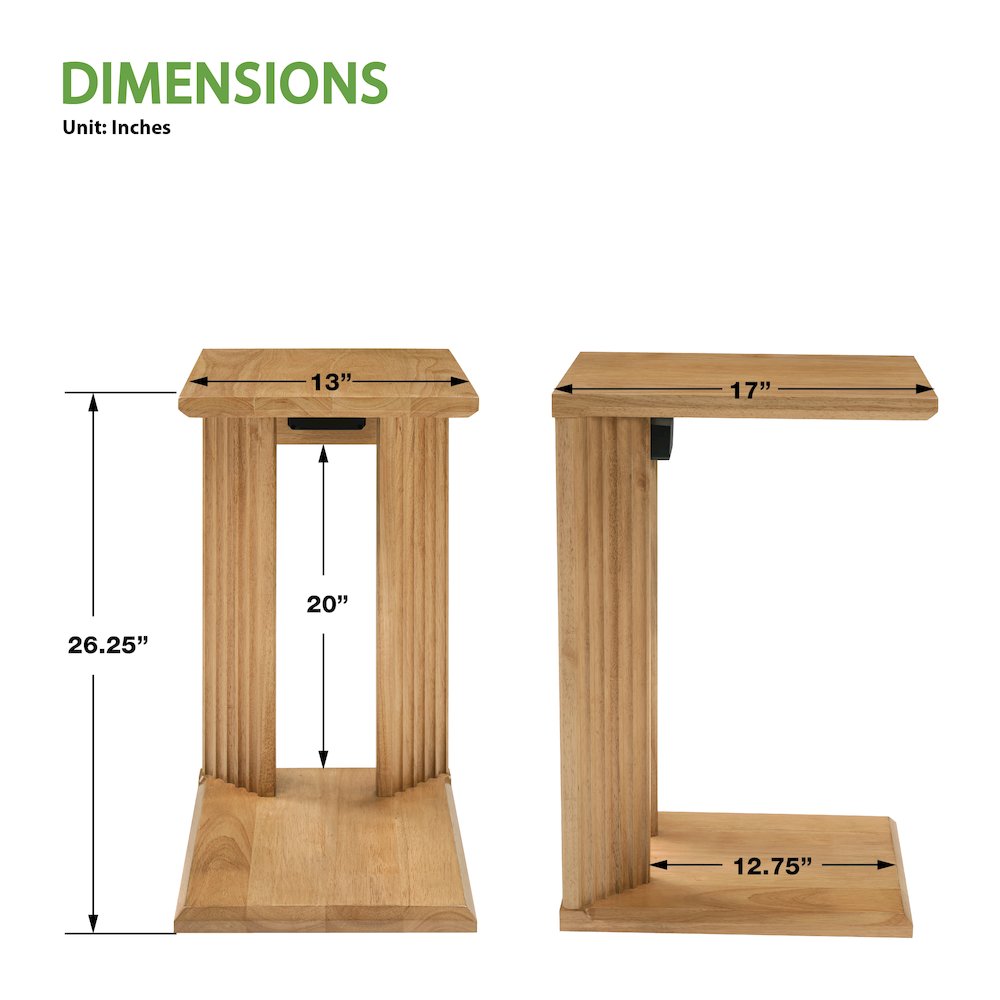 Winston Accent C-Table with Power in Natural Oak Finish
