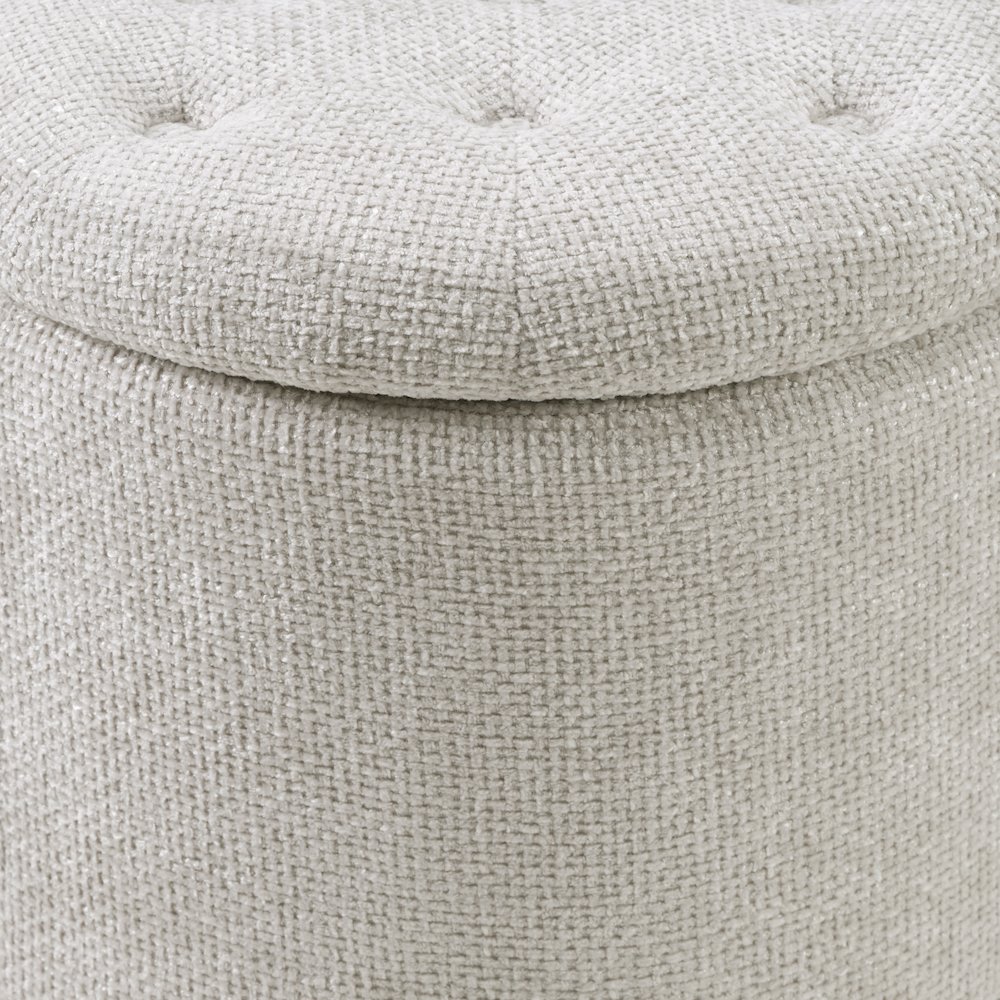 Naomi Storage Ottoman in Cream Fabric with Natural Round Wood Feet