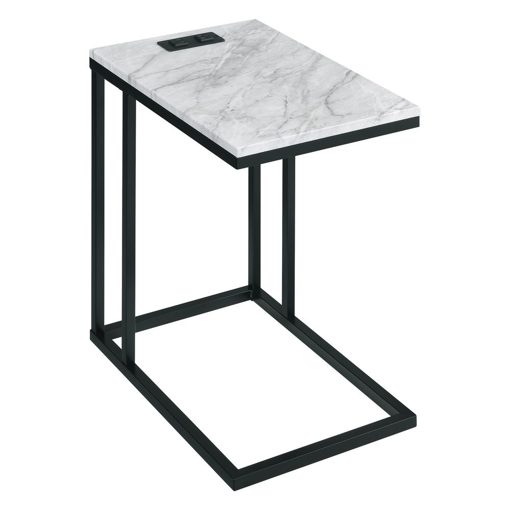 Norwich C-Table with Black Base and White Marble Top Including Built in Power Port