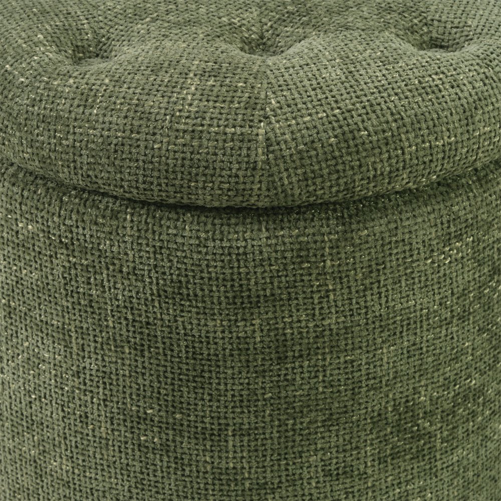 Naomi Storage Ottoman in Green Fabric with Natural Round Wood Feet