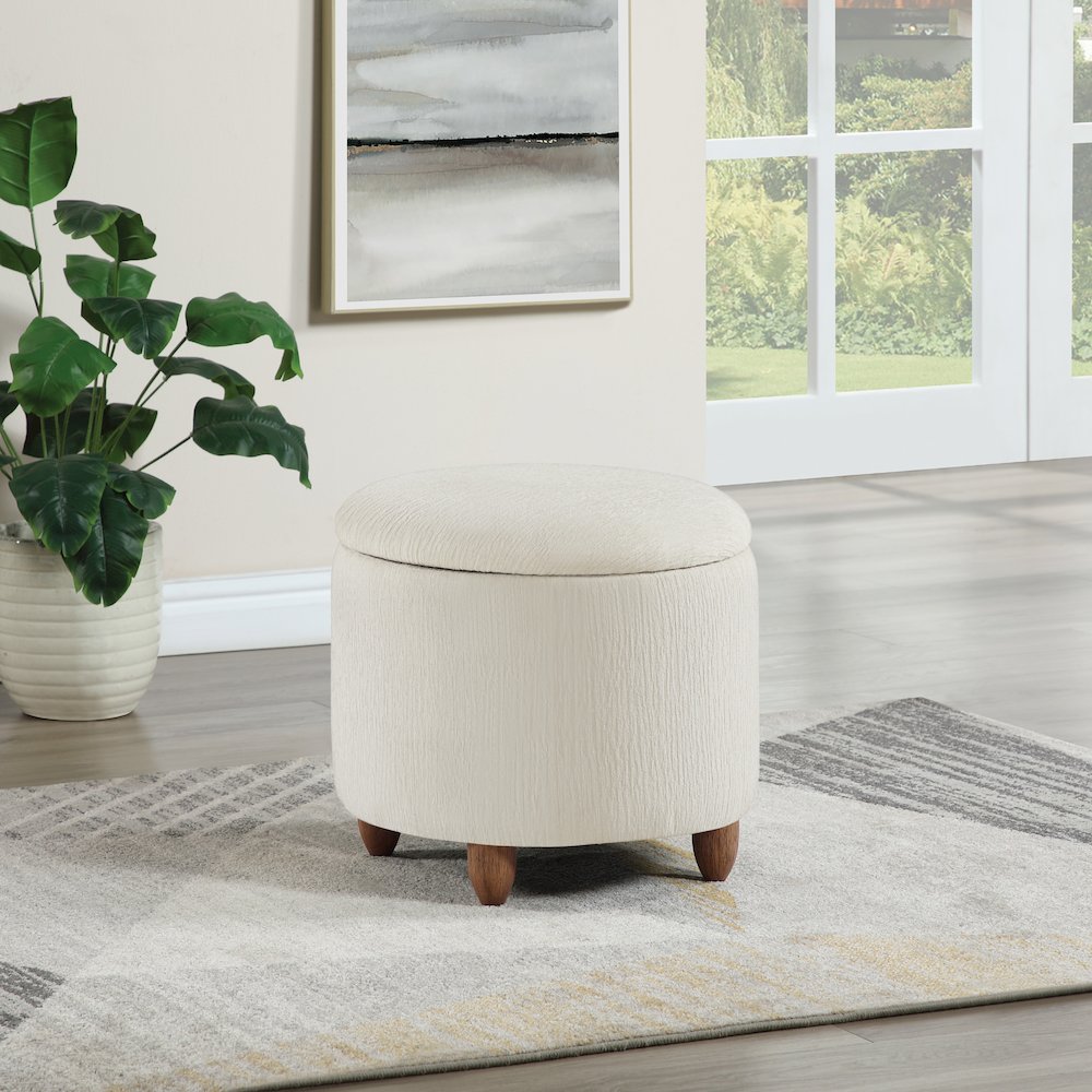 Lyra Storage Ottoman in Snow White with Medium Oak Legs