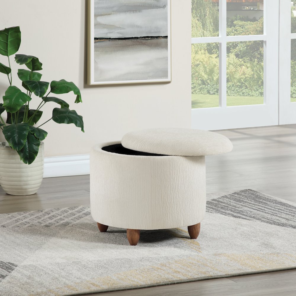 Lyra Storage Ottoman in Snow White with Medium Oak Legs