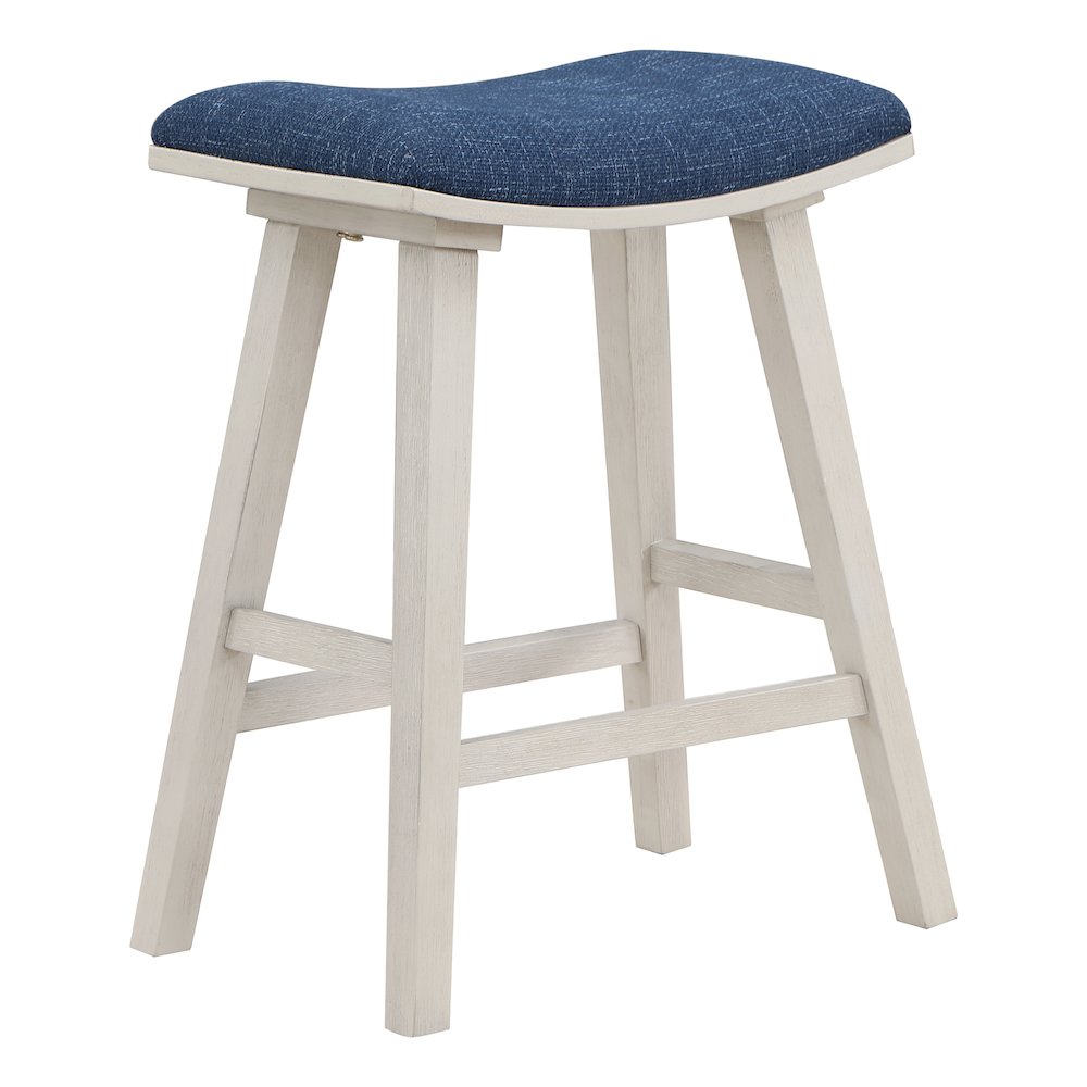 Coley 24″ Saddle Stool 2-Pack with Navy Fabric Seat and White Wash Frame