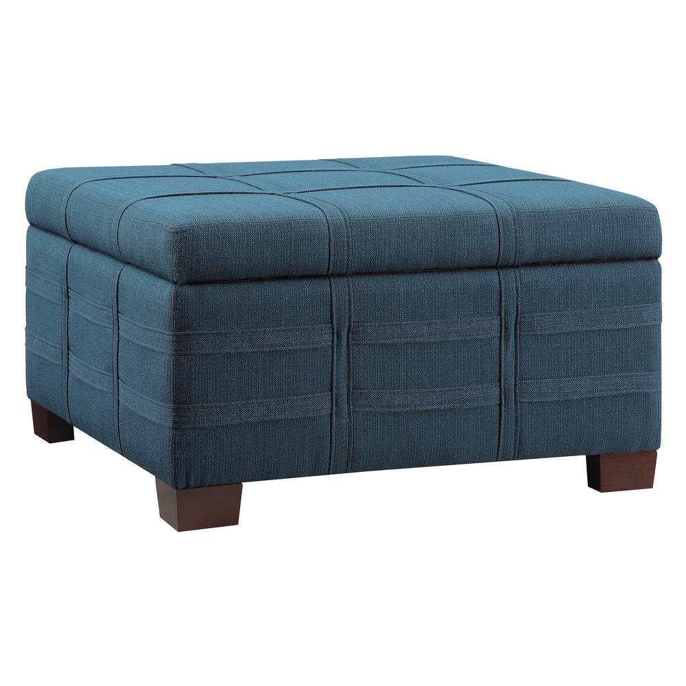 Detour Strap Square Storage Ottoman in Azure Fabric