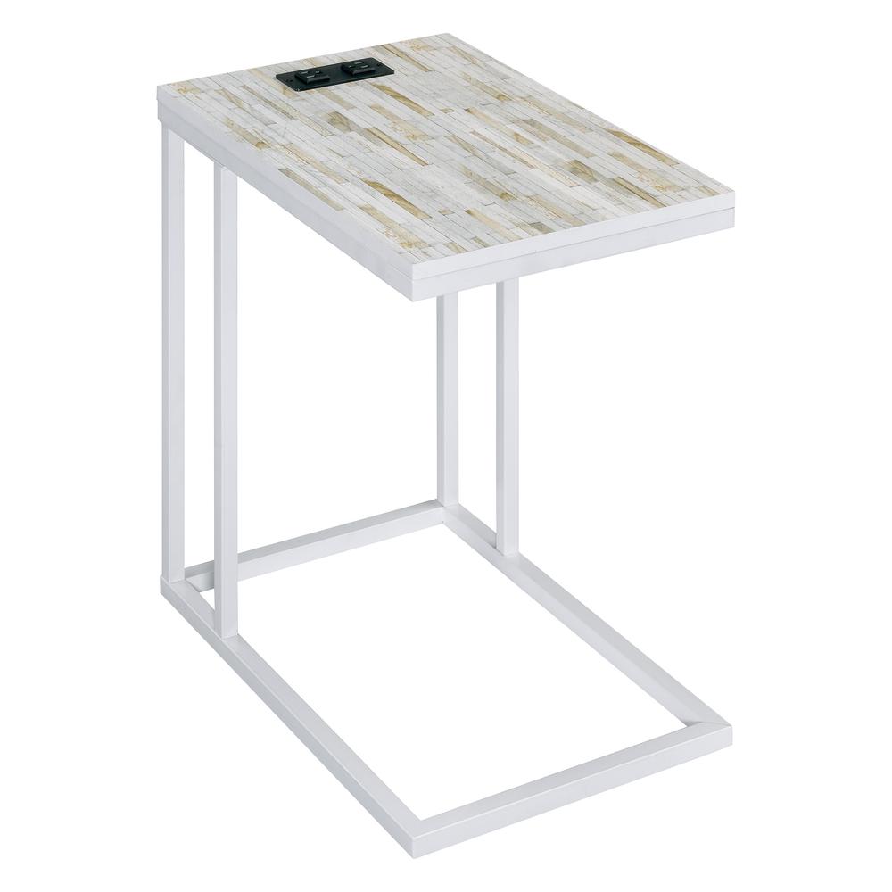 Norwich C-Table With White Base and White Mosaic Top Including Built in Power Port