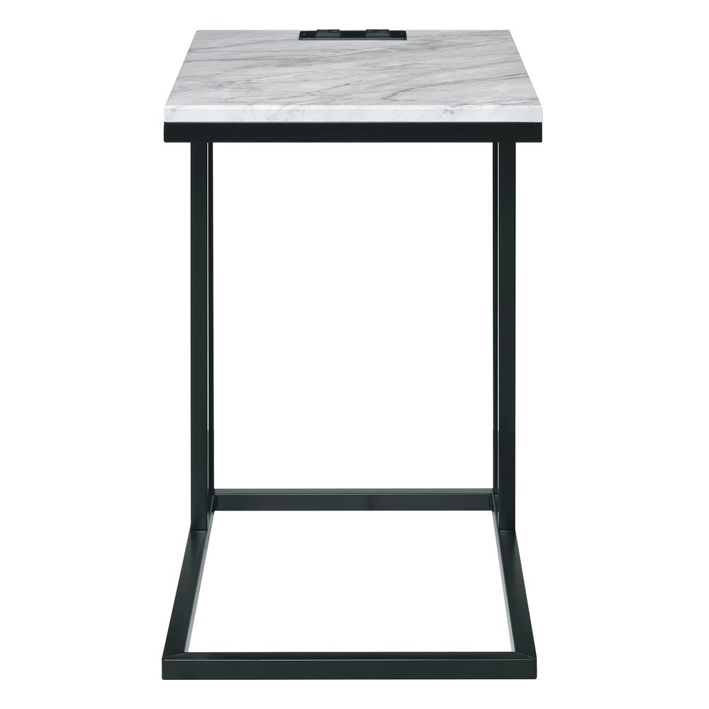 Norwich C-Table with Black Base and White Marble Top Including Built in Power Port