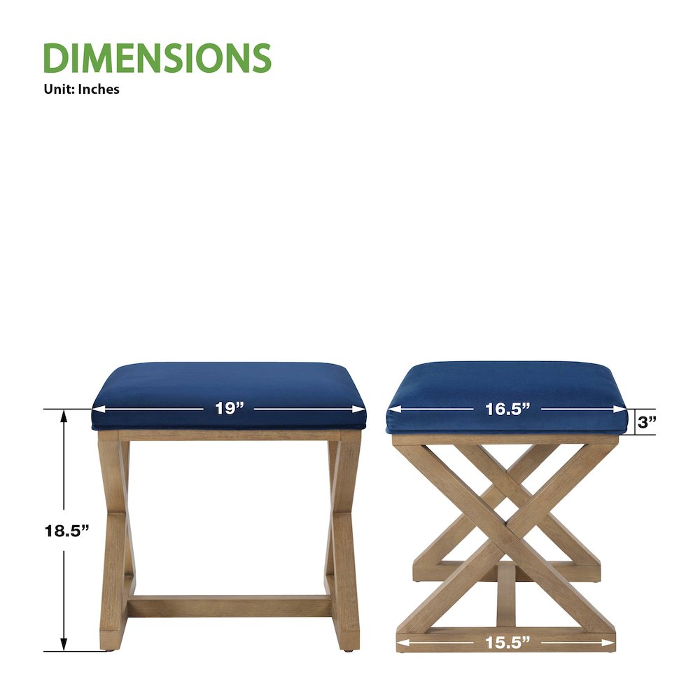 Carson X-Frame Stool in Navy Fabric and Medium Oak Finish Wood