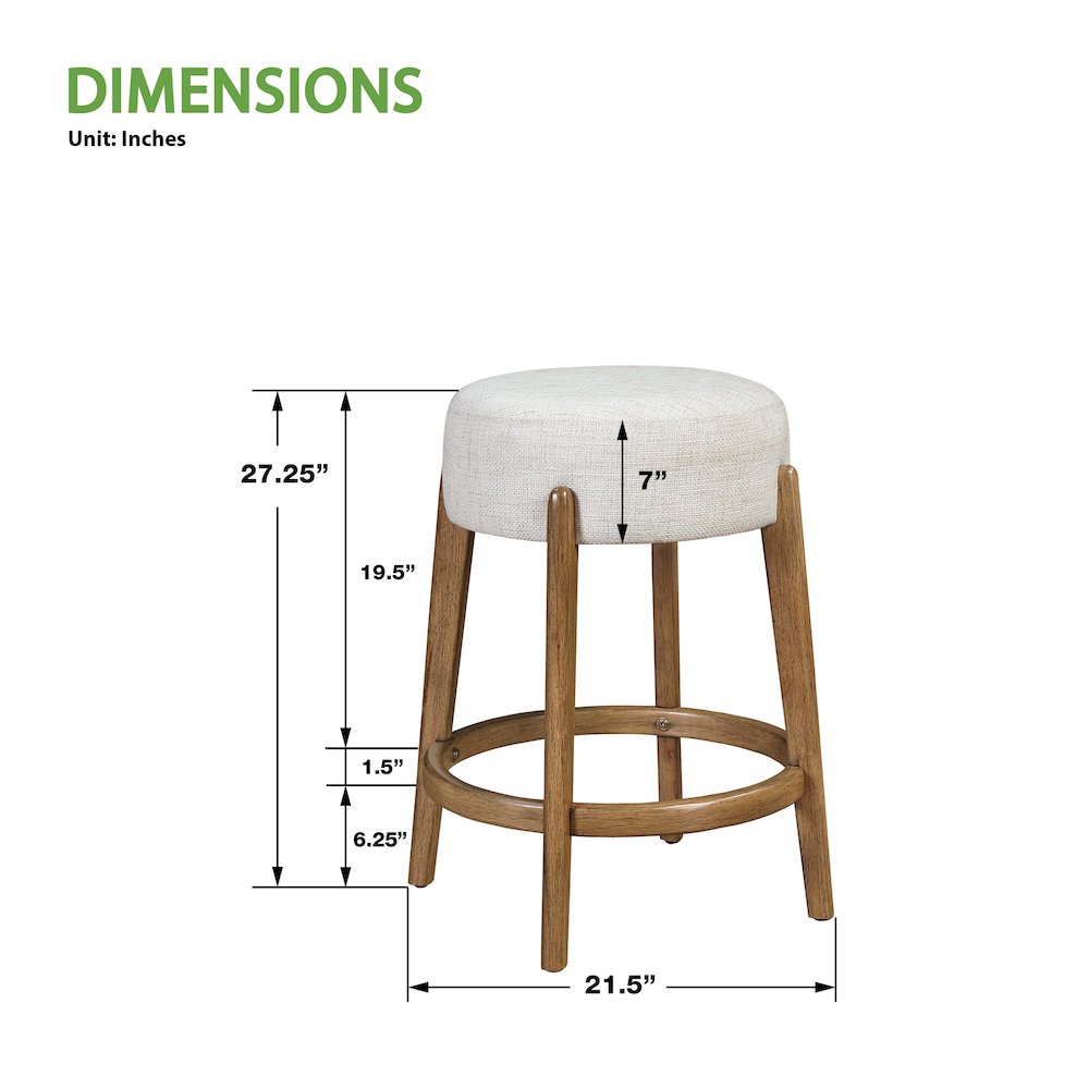 Wesley 26″ Counter Stool in Linen Fabric with Medium Oak Finish Frame