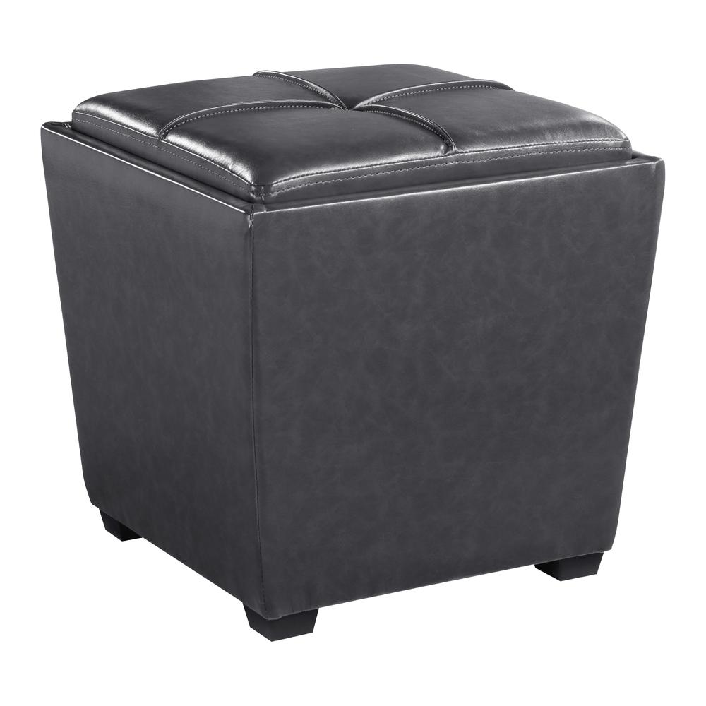 Rockford Storage Ottoman in Pewter Faux Leather