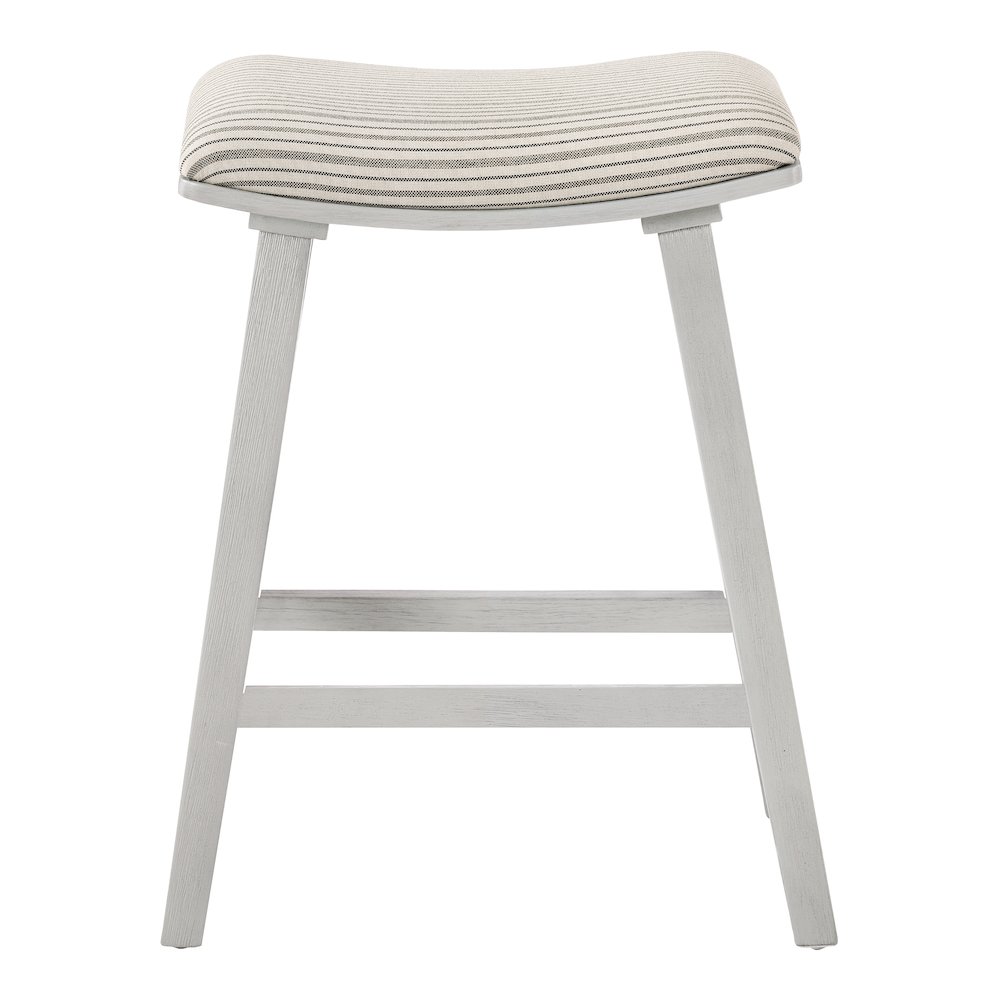 24″ Saddle Stool 2-Pack With Cream Pin Stripe Fabric Seat And White Wash Frame