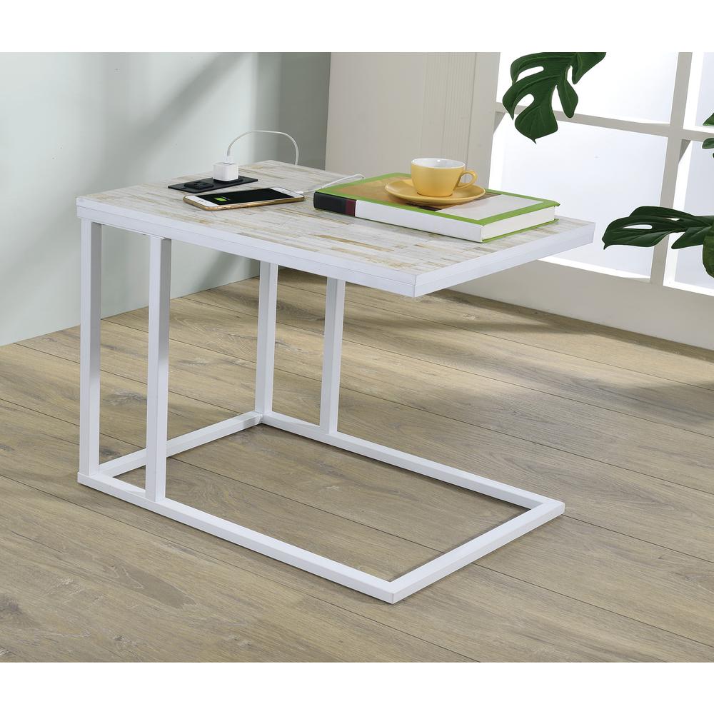 Norwich C-Table With White Base and White Mosaic Top Including Built in Power Port