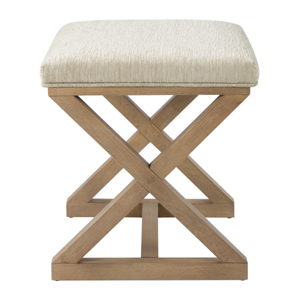 Carson X-Frame Stool in Linen Fabric and Medium Oak Finish Wood