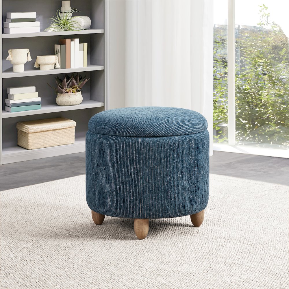 Lyra Storage Ottoman in Atlantic Fabric with Medium Oak Legs