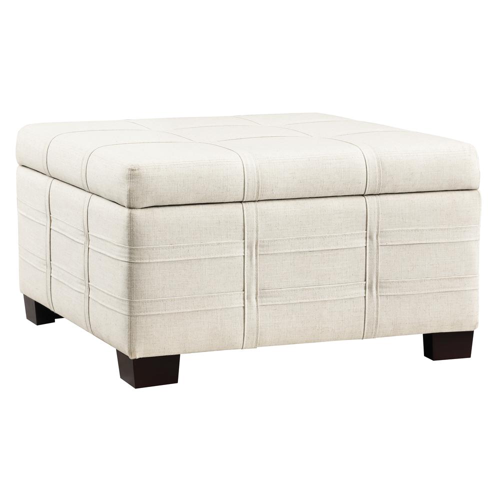 Detour Strap Square Storage Ottoman in Linen Fabric