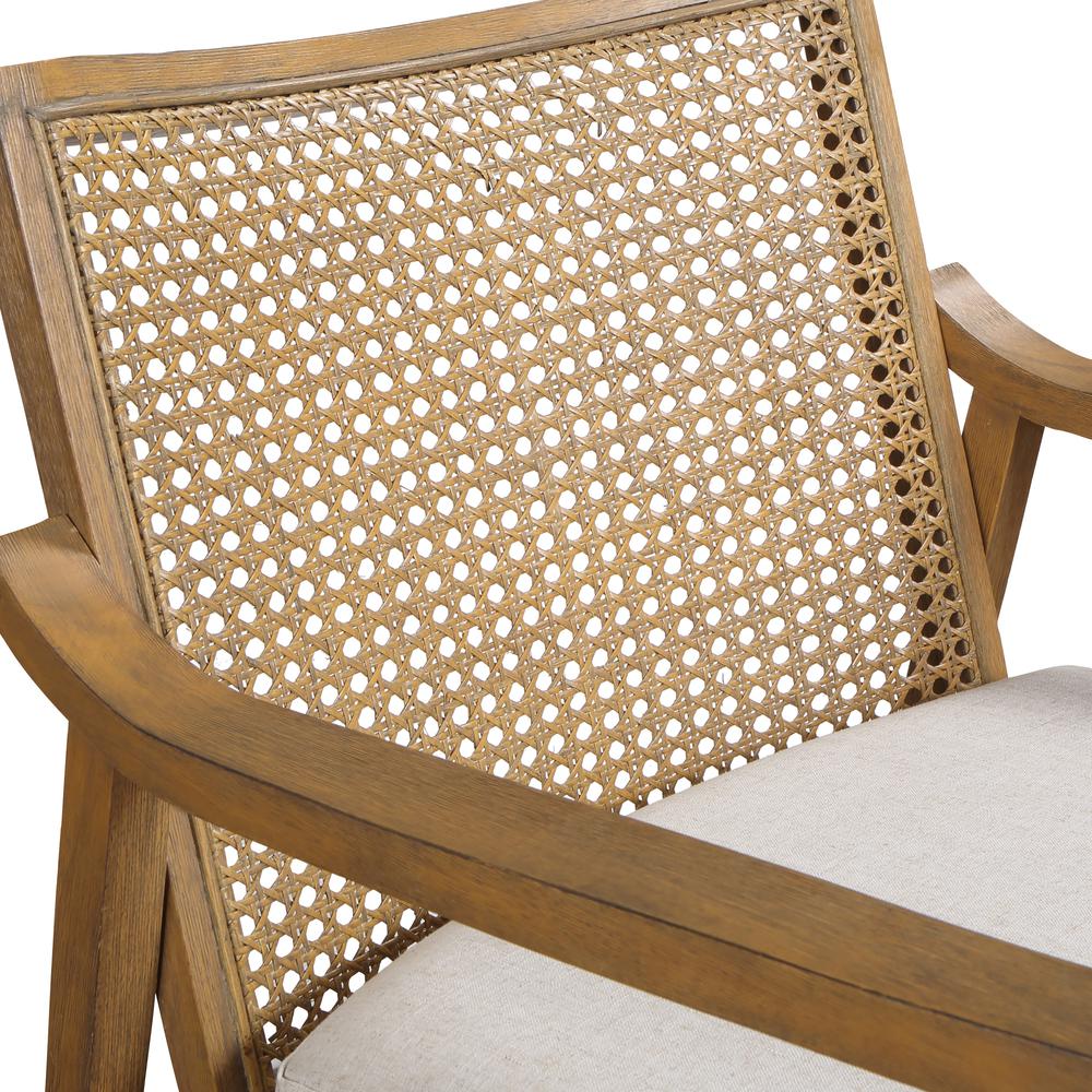 Alaina Cane Back Arm Chair in Linen Fabric with Coastal Wash