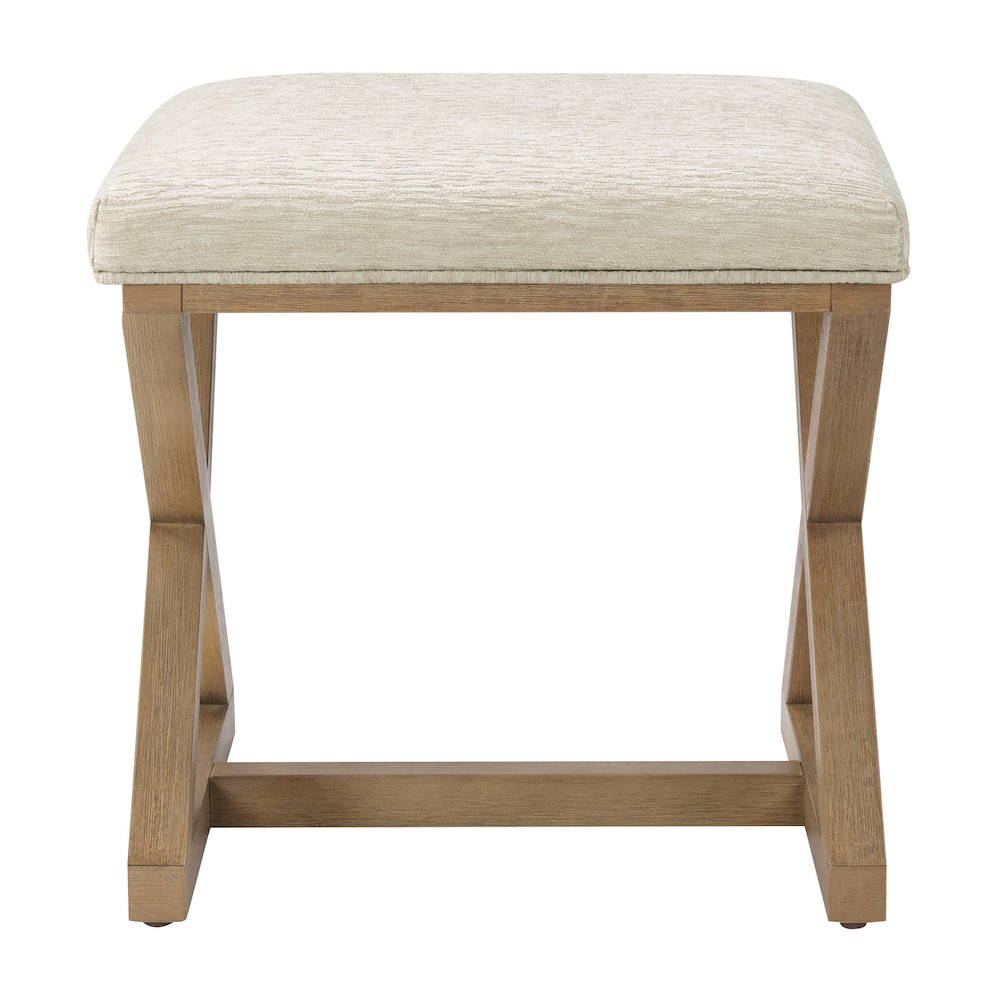 Carson X-Frame Stool in Linen Fabric and Medium Oak Finish Wood