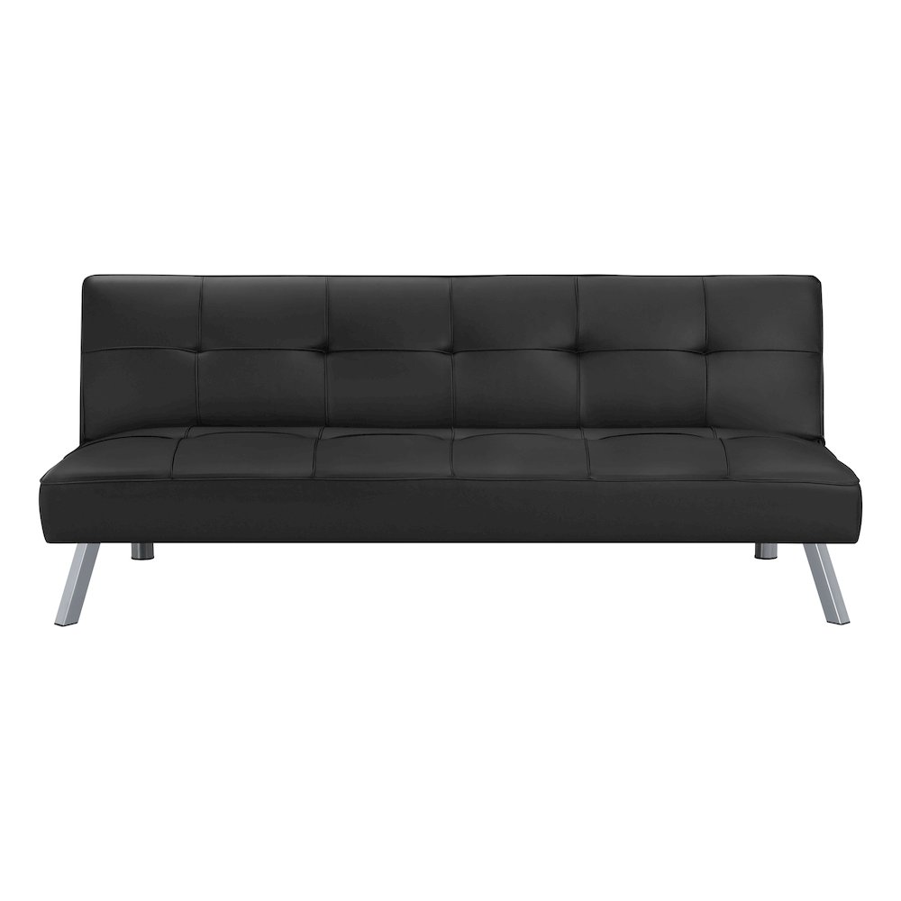 Kenneth Futon in Black Faux leather and Chrome Legs