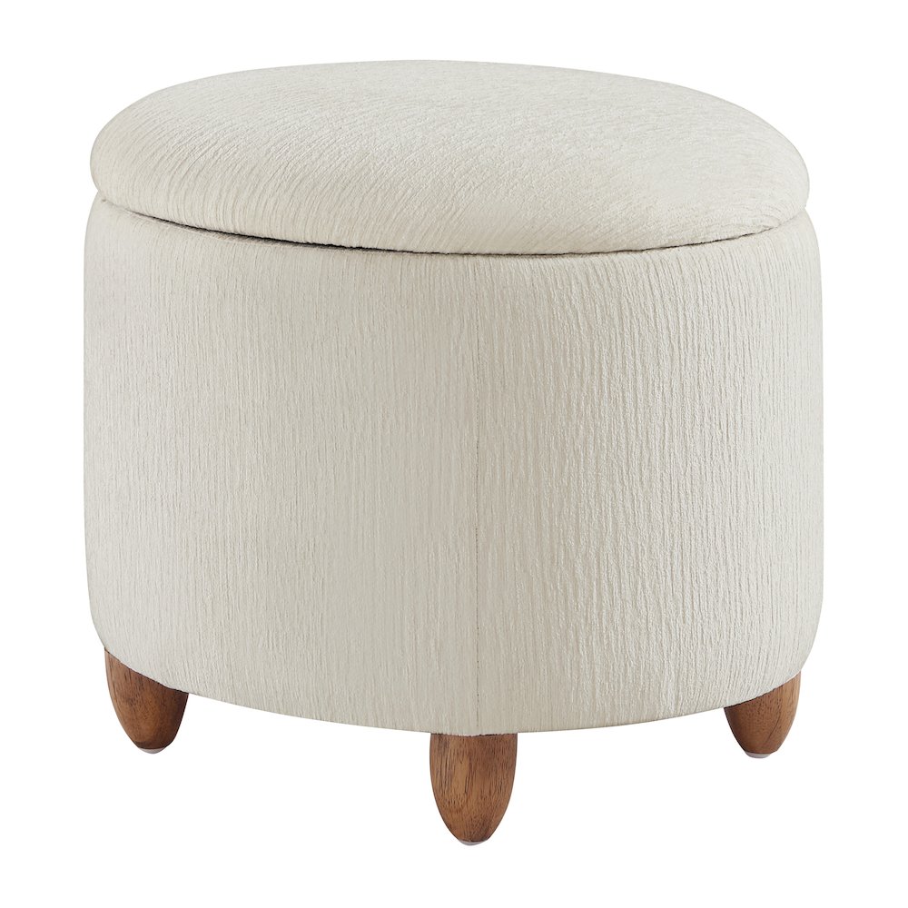 Lyra Storage Ottoman in Snow White with Medium Oak Legs